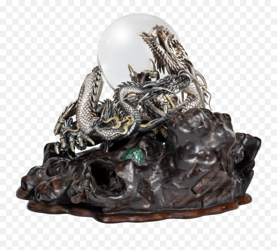 Japanese Cast Silver U0026 Mixed Metal Dragon Okimono - Kazumi Solid Png,Silver Dragon Icon