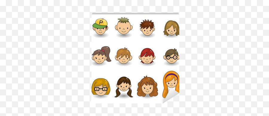 Wall Mural Cartoon Young People Face Icon - Pixersus Sticker Face People Png,Young Person Icon
