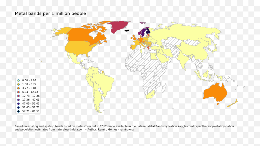 Creating A World Map Of Metal Bands In Python U2022 Jupyter Notebook - Metal Bands World Map Png,Earth Map Png