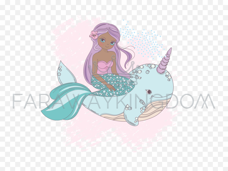 Whale Unicorn Mermaid Princess Sea Vector Illustration Set - Mermaid Png,Unicorn Vector Png