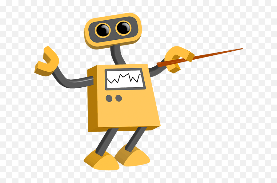 Robot With A Point Stick Indicating The Third Bullet - Transparent Background Robot Clipart Png,Cartoon Bullet Png