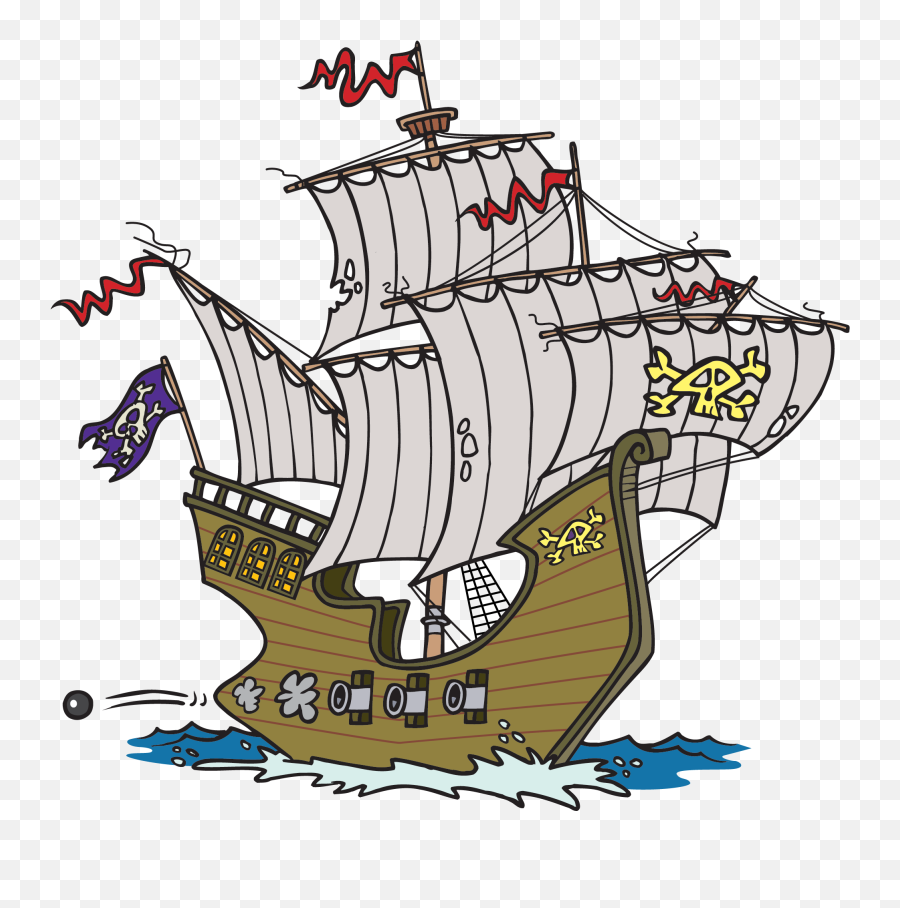Cartoon Ship Clipart - Ship With Cannons Clipart Png Ship Cannon Clip Art,Cartoon Boat Png