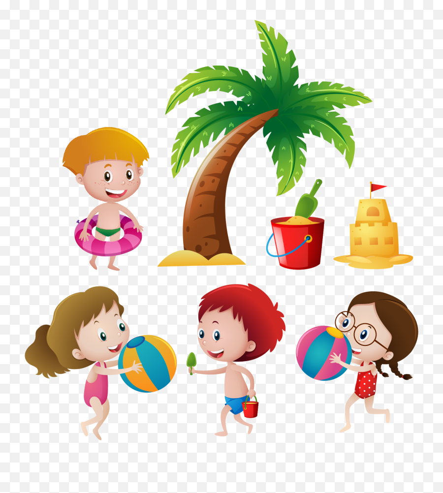 Download Summer Kids Painted Hand Euclidean Vector Child - Baby Kids Drawing Beach Png,Children Clipart Png