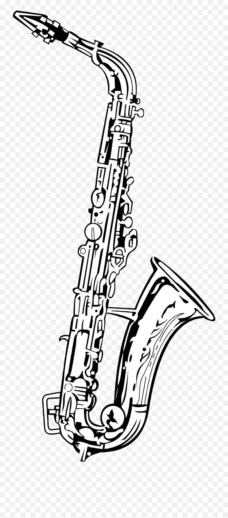 Alto Saxophone Drawing Tenor - Black And White Saxophone Png,Saxophone Transparent Background