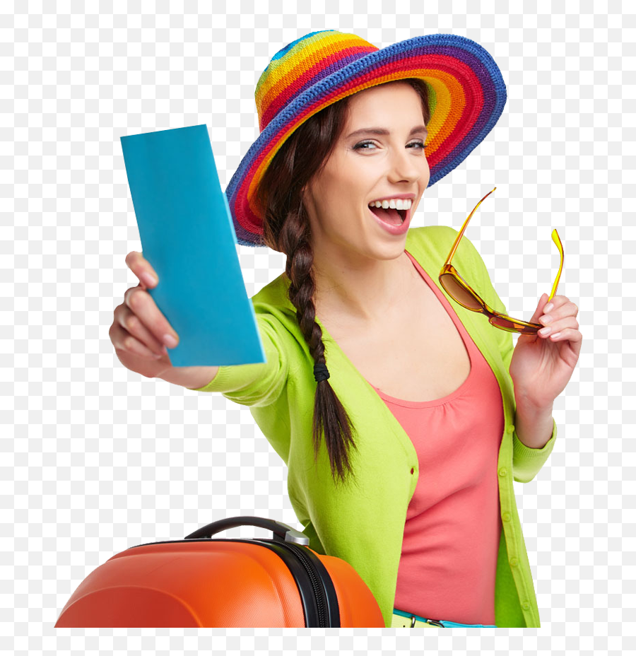 Pretty Teen Girl In Straw Hat Showing Tickets Free Stock - Girl Travel Png,Straw Hat Transparent