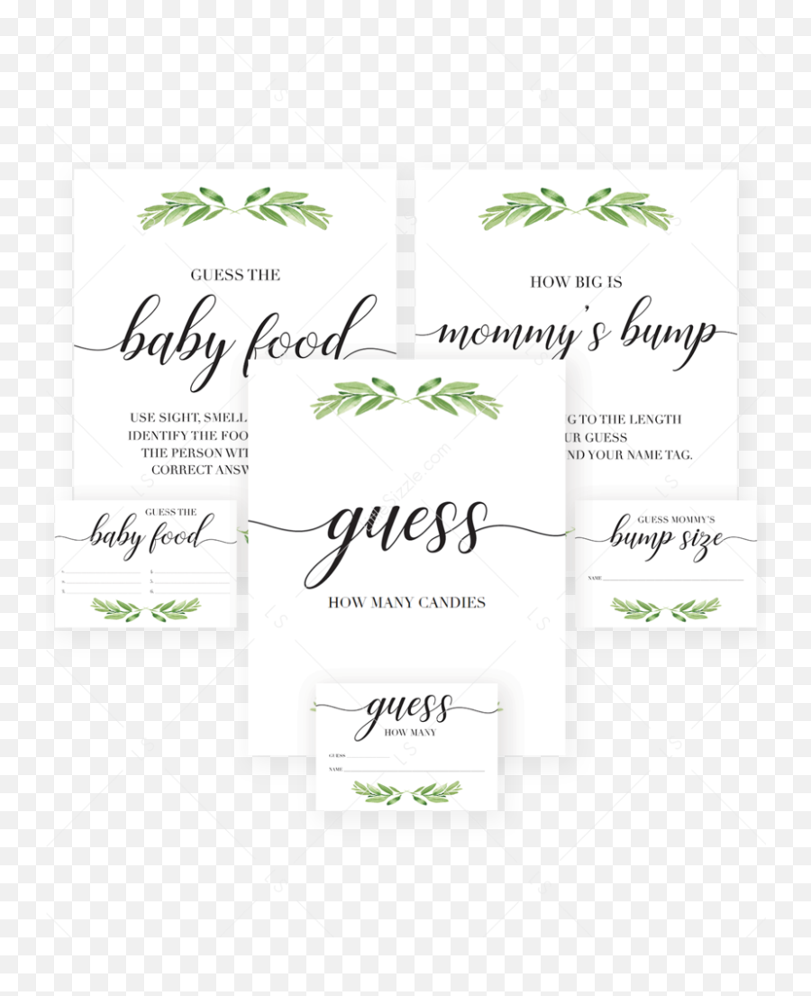 Greenery Baby Shower Guessing Signs And Cards Printables - Vertical Png,Baby Shower Icon