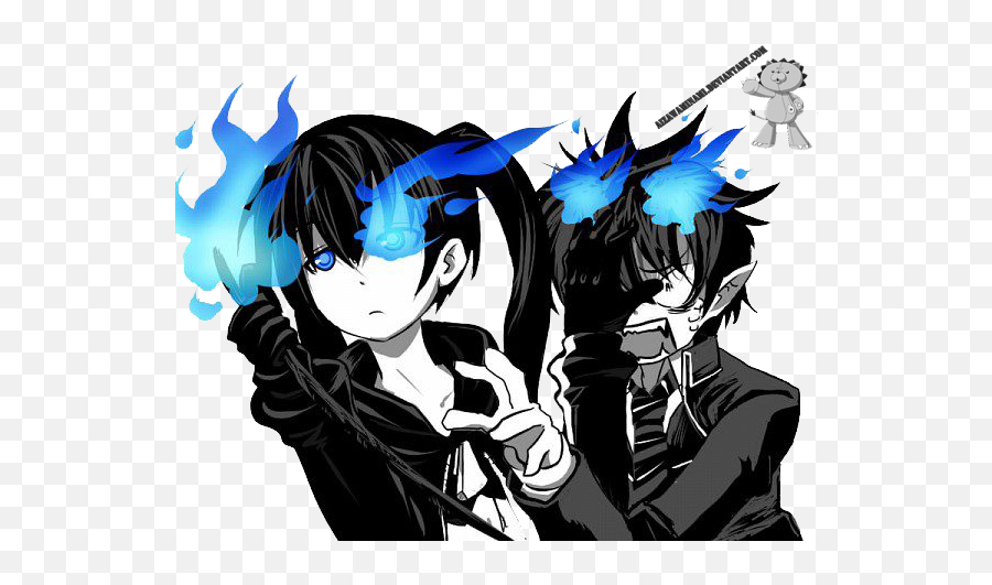 Two Characters With Blue Flames But - Black Rock Shooter And Rin Png,Rin Okumura Transparent