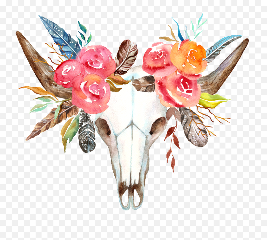 Red Flower Cow Head Transparent Decorative - Print And Cut Decorative Png,Bull Skull Icon