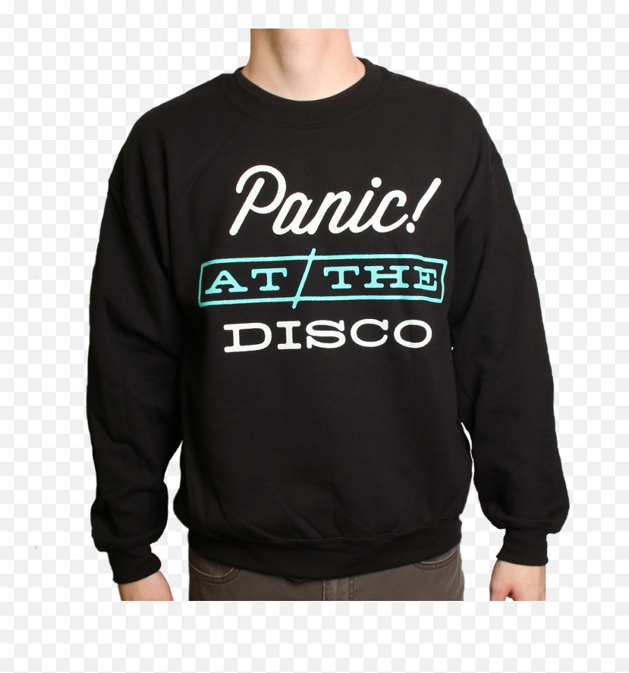 Black Unisex Crew Neck Sweatshirt With Type Set Panic Transparent PNG