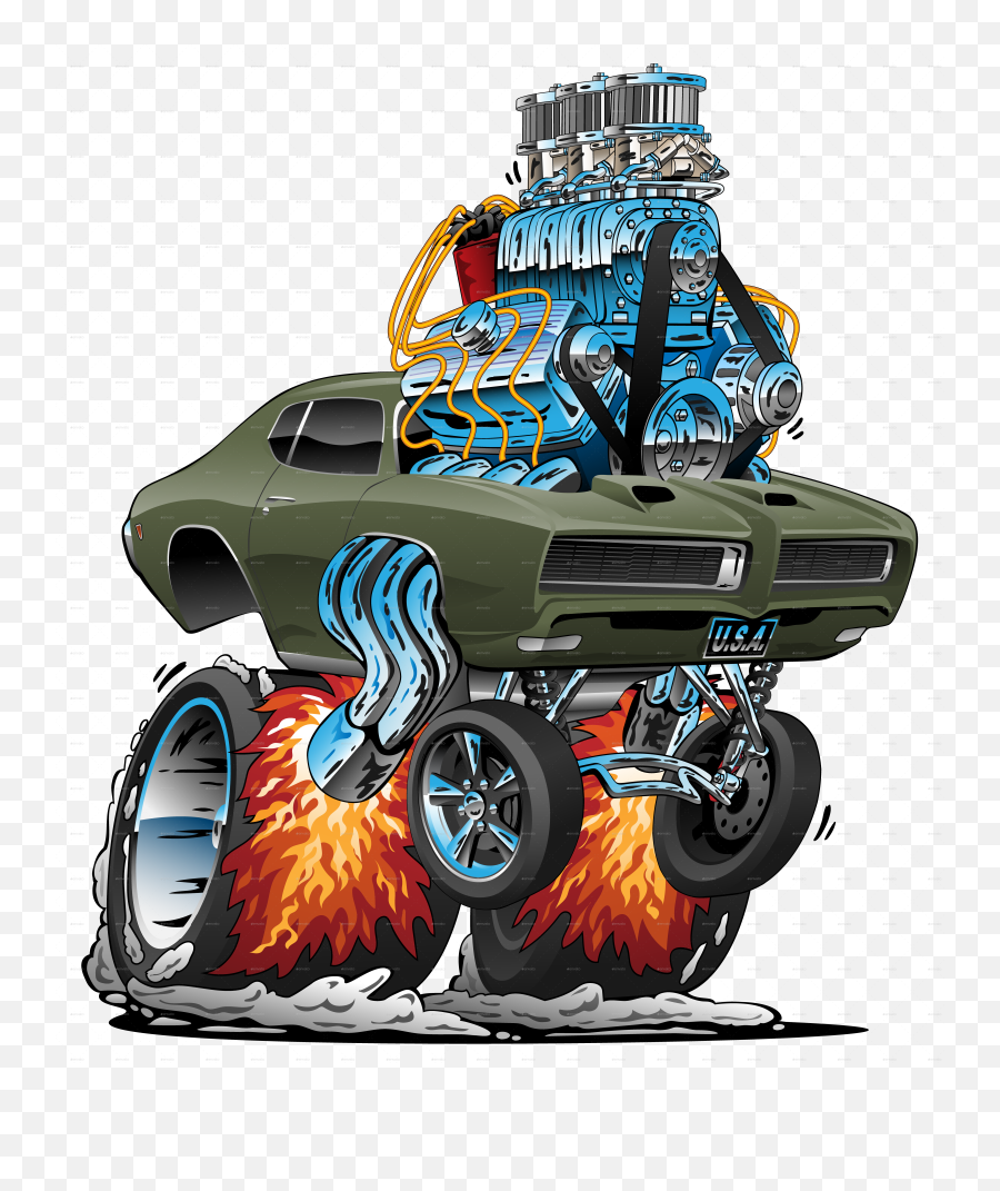 Classic American Muscle Car Hot Rod Cartoon Vector Illustration - Drawing Hot Rod Cartoon Cars Png,Hot Rod Png