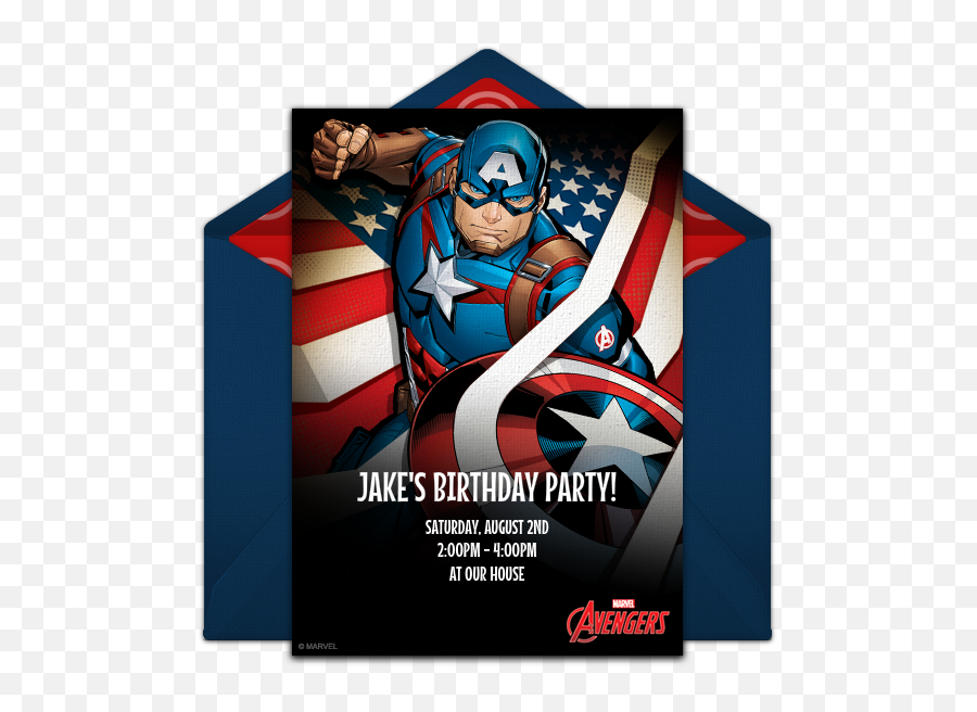Free Avengers Captain America Online Invitation - Punchbowlcom Captain America Birthday Invitations Png,Captain America Transparent Background
