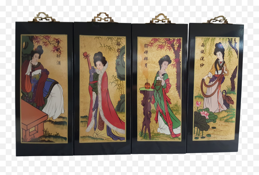 Gold Leaf Geisha Wall Plaque Hand Painting 16h - Painting Sakk Png,Gold Plaque Png