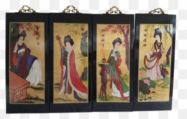 Gold Leaf Geisha Wall Plaque Hand Painting 16h - Painting Sakk Png,Gold Plaque Png