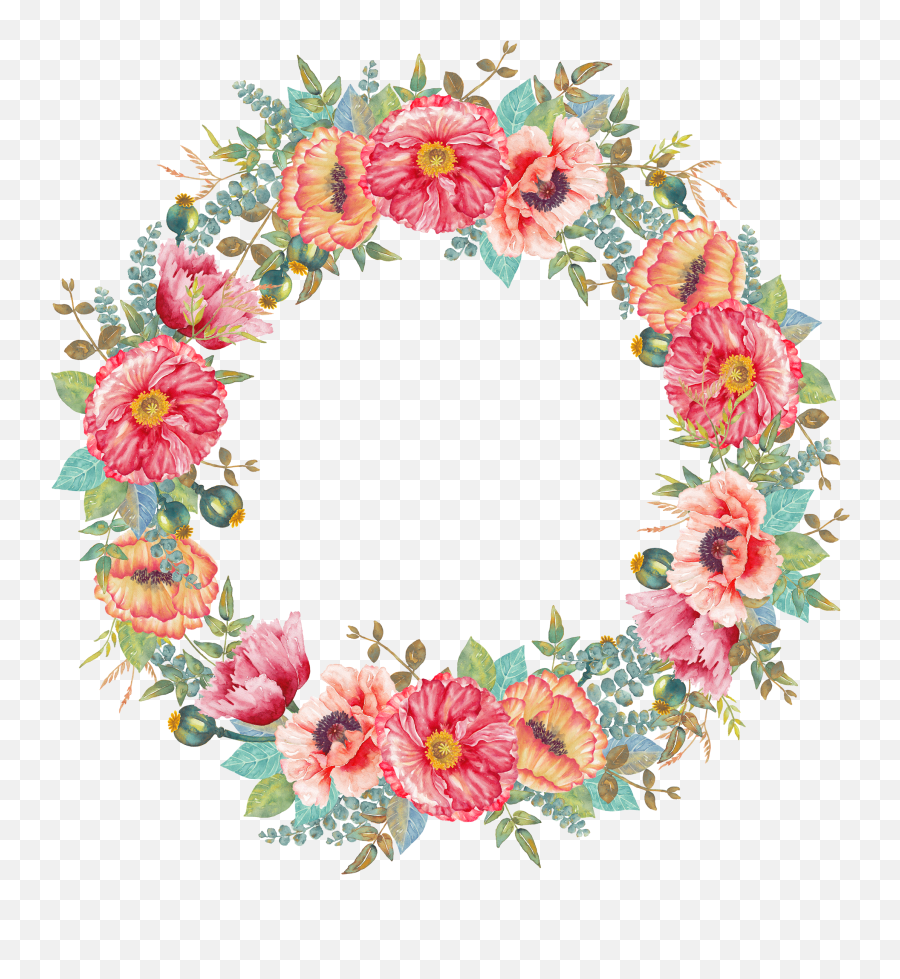 Flower Wreath Watercolor Painting - Floral Wreath Png Flower Border Design Round,Watercolor Clipart Png