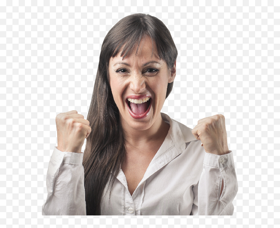 Excited Long Hair Woman With Clenched Fists Free Stock - Portable Network Graphics Png,Fists Png