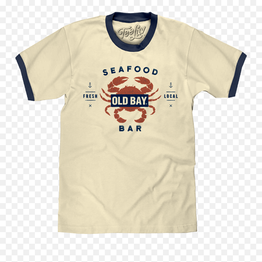 Old Bay Seafood Bar Lobster Logo Ringer T - Shirt Beige And Navy Smokey The Bear Shirt Png,Old Spice Logo
