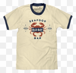 Old Bay Seafood Bar Lobster Logo Ringer T - Shirt Beige and Navy Smokey The Bear png