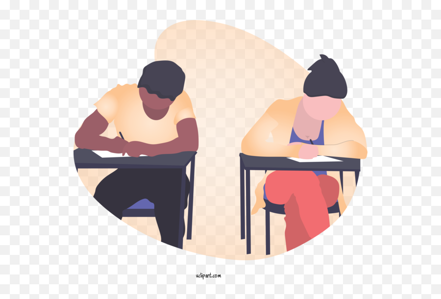 School Cartoon Table Sitting For - Male Female Student Clipart Png,Homework Transparent