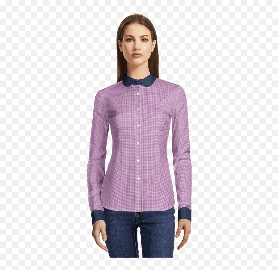 Light Purple Checked Peter Pan Summer Shirt With Contrasted Cuffs And Collar - Camisas A Cuadros Cuello Mao Png,Peter Pan Silhouette Png