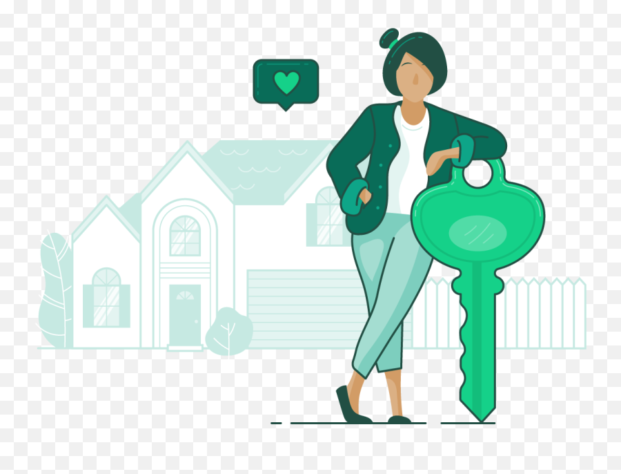 Illustration Of A Woman Holding Key In Front House - House Png,House Key Png