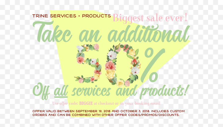 Trine Services Products Biggest Sale Ever 50 Off - Flyer Png,Biggie Cheese Png