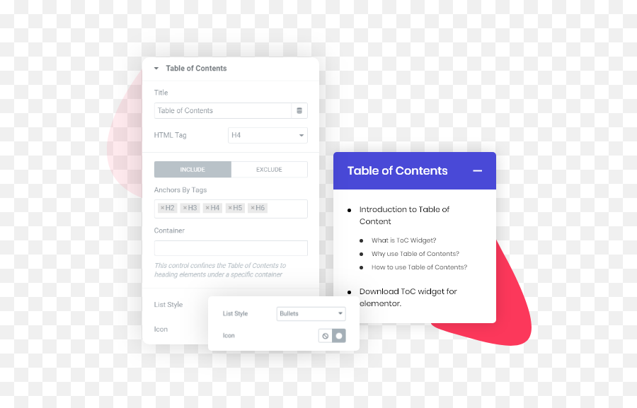 Table Of Content Widget For Elementor - Elementor Toc Widget Vertical Png,Word Wrap Icon