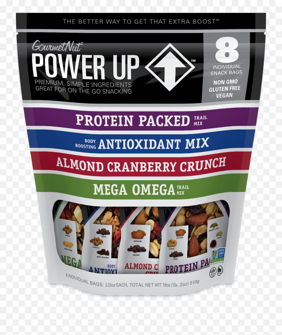 Power Up Trail Mix Assorted 8 Pack Bag Gourmet Nut - Go Snacking X Power Up Png,Cherry Mobile Omega Icon