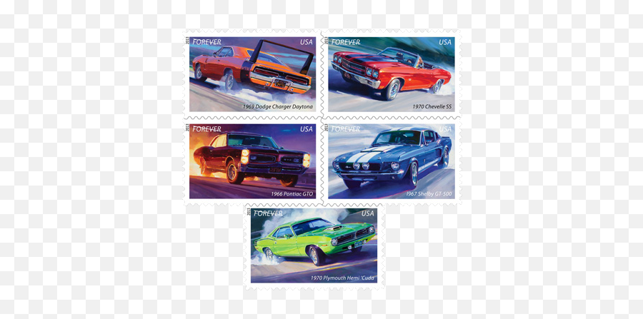 American Muscle Cars Forever Stamps - Tom Fritz Art Muscle Car Stamps Png,Muscle Car Png