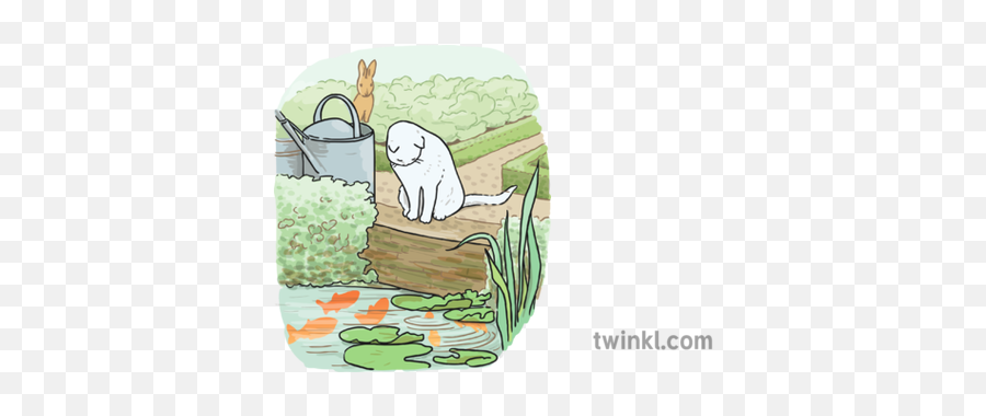 Cat And Fish Pond Illustration - Twinkl Cartoon Png,Pond Png - free  transparent png images 