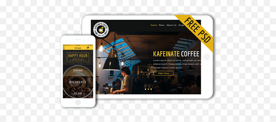 Kafeinate - Free Coffeeshop Logo One Page Ui Designs Coffee Shops Png,Coffee Shop Logo