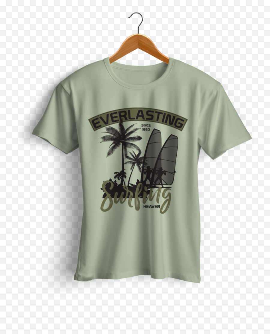 Everlasting Surfing Heaven Typography T - Shirt Design By Palm Trees Clip Art Png,Green Tshirt Png