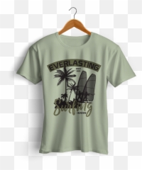 Everlasting Surfing Heaven Typography T - Shirt Design By Palm Trees Clip Art Png,Green Tshirt Png