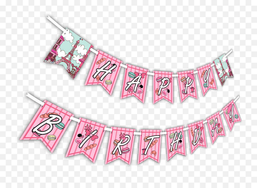 Pink Paris Happy Birthday Party Banner U2013 Birthdaygalorecom - Birthday Png,Party Banner Png