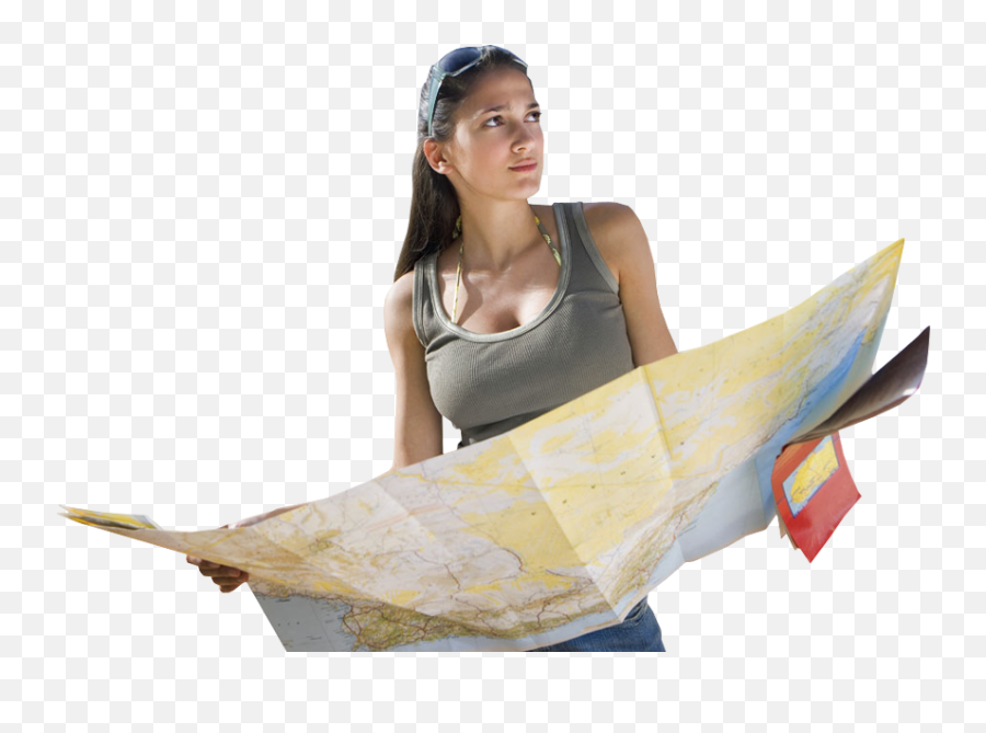 Pretty Girl Holding Map Before Travel - Traveler With Map Png,Traveler Png