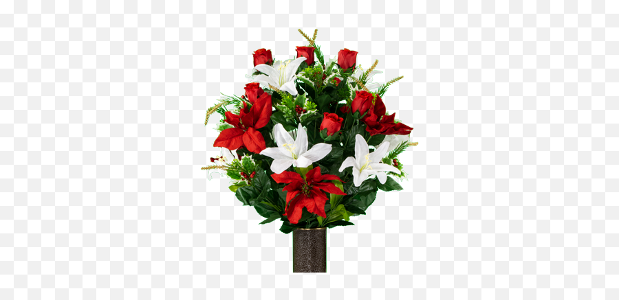 Red Poinsettia And White Lily - 25th Wedding Anniversary Flower Arrangements Png,White Lily Png