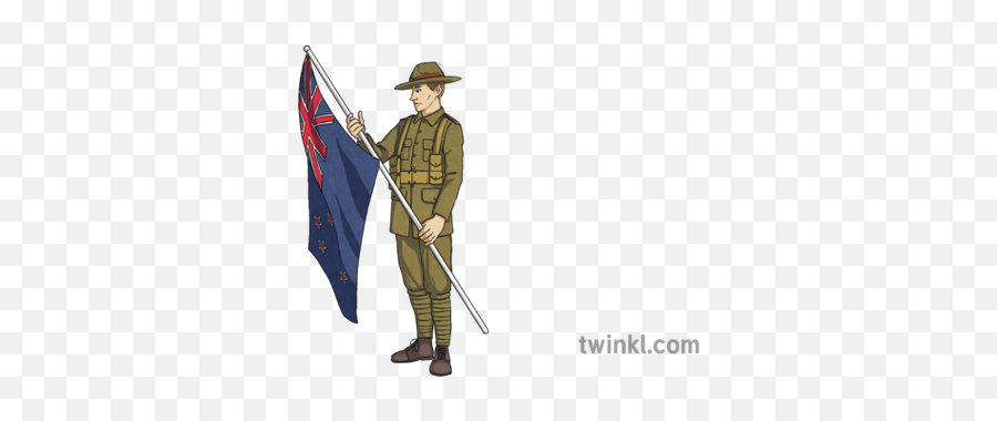 Anzac With New Zealand Flag Soldier Ks2 1 Illustration - Twinkl Stem Club Png,New Zealand Flag Png