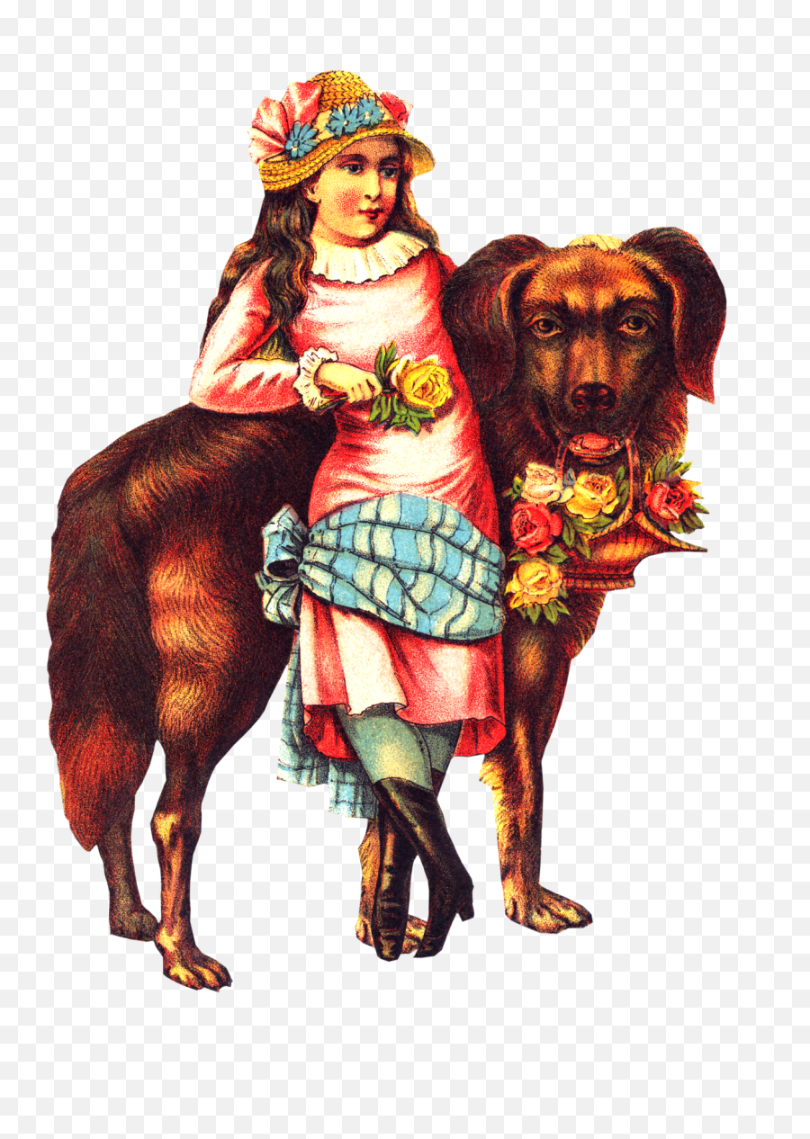 Free Victorian Girl Big Dog Clipart - Dog Png Download Victorian Clip Art Free Dog,Dog Png Transparent