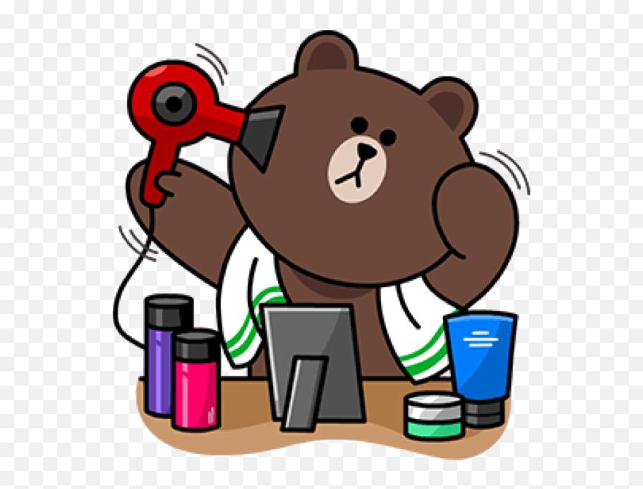Brown Drying Fur With Hairdryer Line Cony - Line Friends Brown Sticker Png,Fur Png