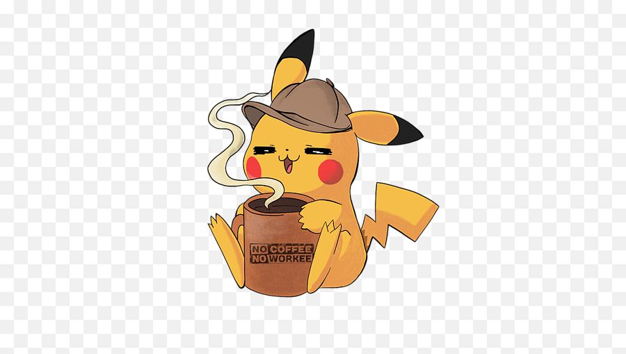 Pikachu Coffee Workee Greeting Card - Pikachu Coffee Png,Detective Pikachu Icon
