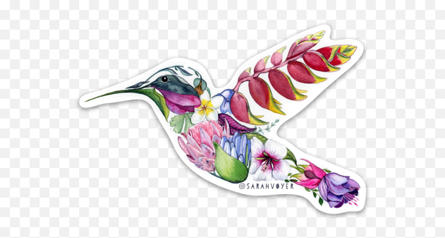 Tropical Hummingbird Sticker Sarah Voyer - Hummingbird Made Of Flowers Png,Hummingbird Png