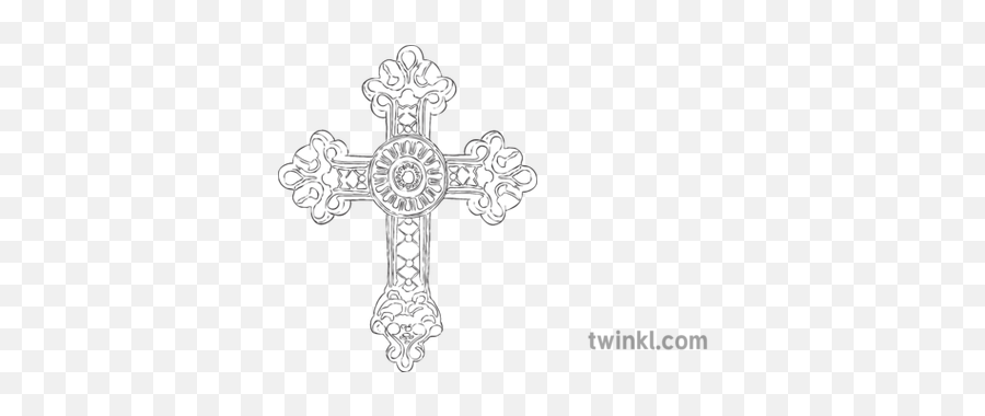 Ornate Cross Black And White Illustration - Twinkl Cross Png,Black Cross Png