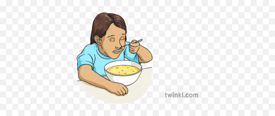 Child Tasting A Spoonful Of Soup Illustration - Twinkl Ramen Png,Soup Png
