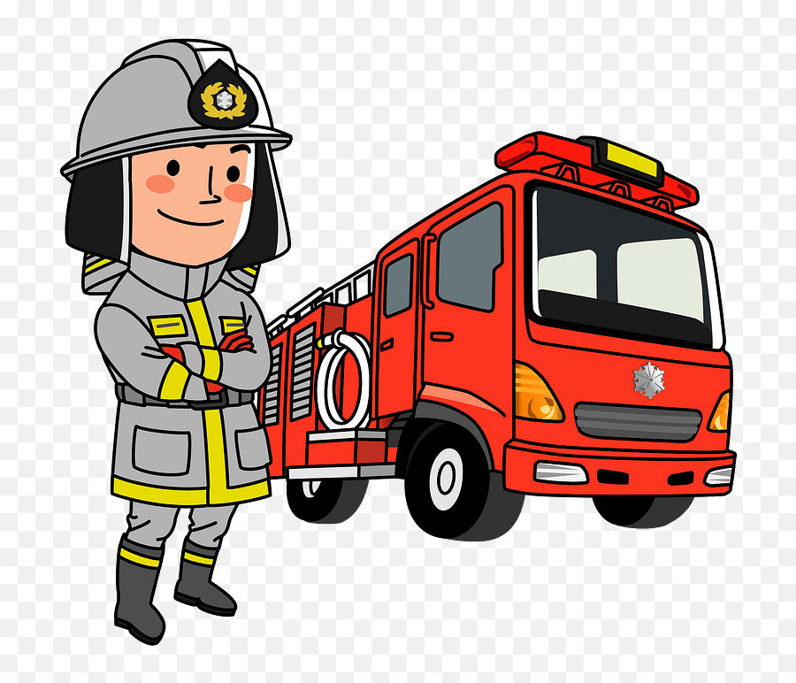 Firefighter Standing By His Fire Truck Clipart Free - Firefighter And Truck Clipart Png,Fire Fighter Icon