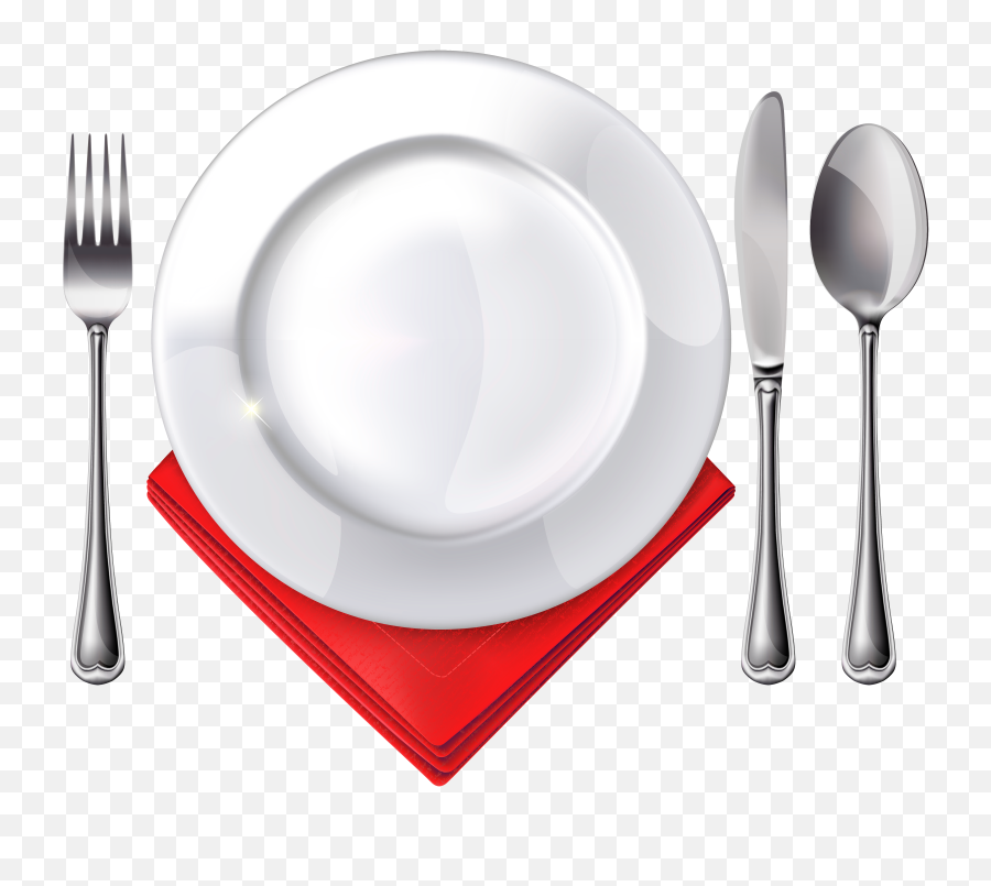 Download Free Png Plate Spoon Knife Fork And Red Napkin - Fork Knife Spoon Plate Clipart,Fork Png