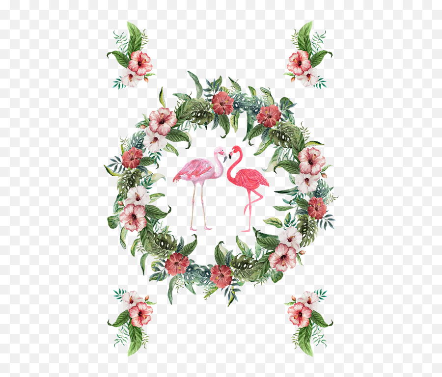 Boho Floral Tropical Wreath Flamingo Greeting Card - Tropical Wreaths Png,Flamingo Clipart Png