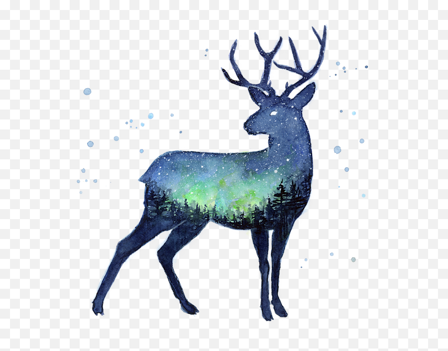Galaxy Reindeer Silhouette T - Shirt Deer Silhouettes Free Png,Deer Transparent