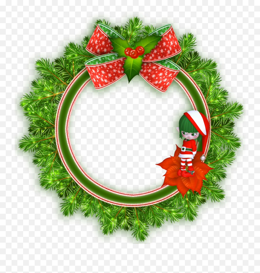 Round Transparent Christmas Photo Frame With Elf - Circle Christmas Frame Design Png,Merry Christmas Frame Png