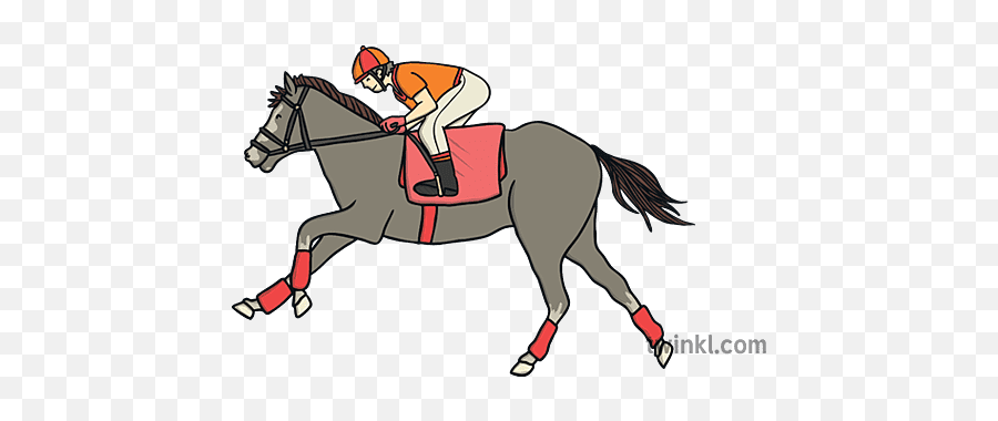 Race Horse 2 Jockey Riding Ks1 Illustration - Twinkl Bridle Png,Racehorse Icon