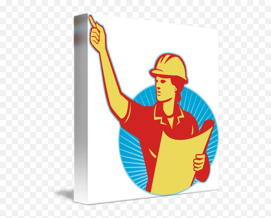 Female Engineer Construction Worker Pointing Retro By Aloysius Patrimonio - Construction Worker Pointing Png,People Pointing Png