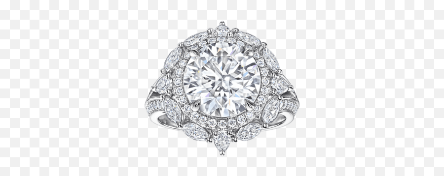 Round Brilliant Diamond Engagement Ring - Harry Winston Diamond Rings Png,Halo Ring Png